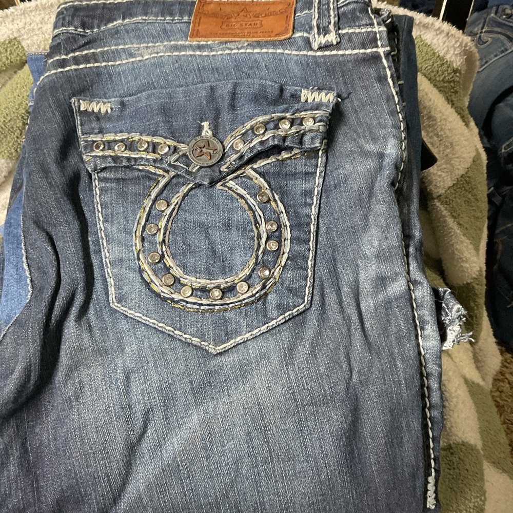 Big Star Women's Blue Boot Cut Jeans with Studded Pockets